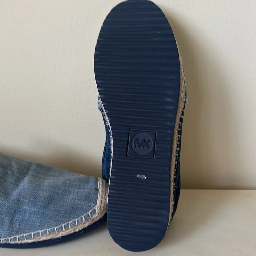 Michael Kors MK Two-Tone Denim Espadrilles 8 | Blue Canvas Slip On Flats